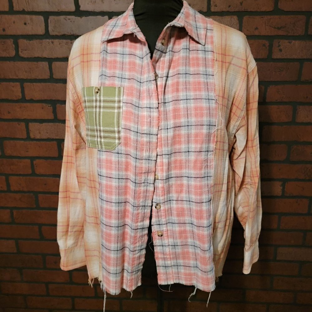 Papermoon Patchwork Oversized Plaid Flannel Butto… - image 1